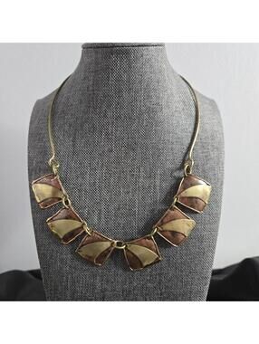 Vintage Copper Brass Modernist Statement Necklace Artisan Mixed Metal Bib Collar
